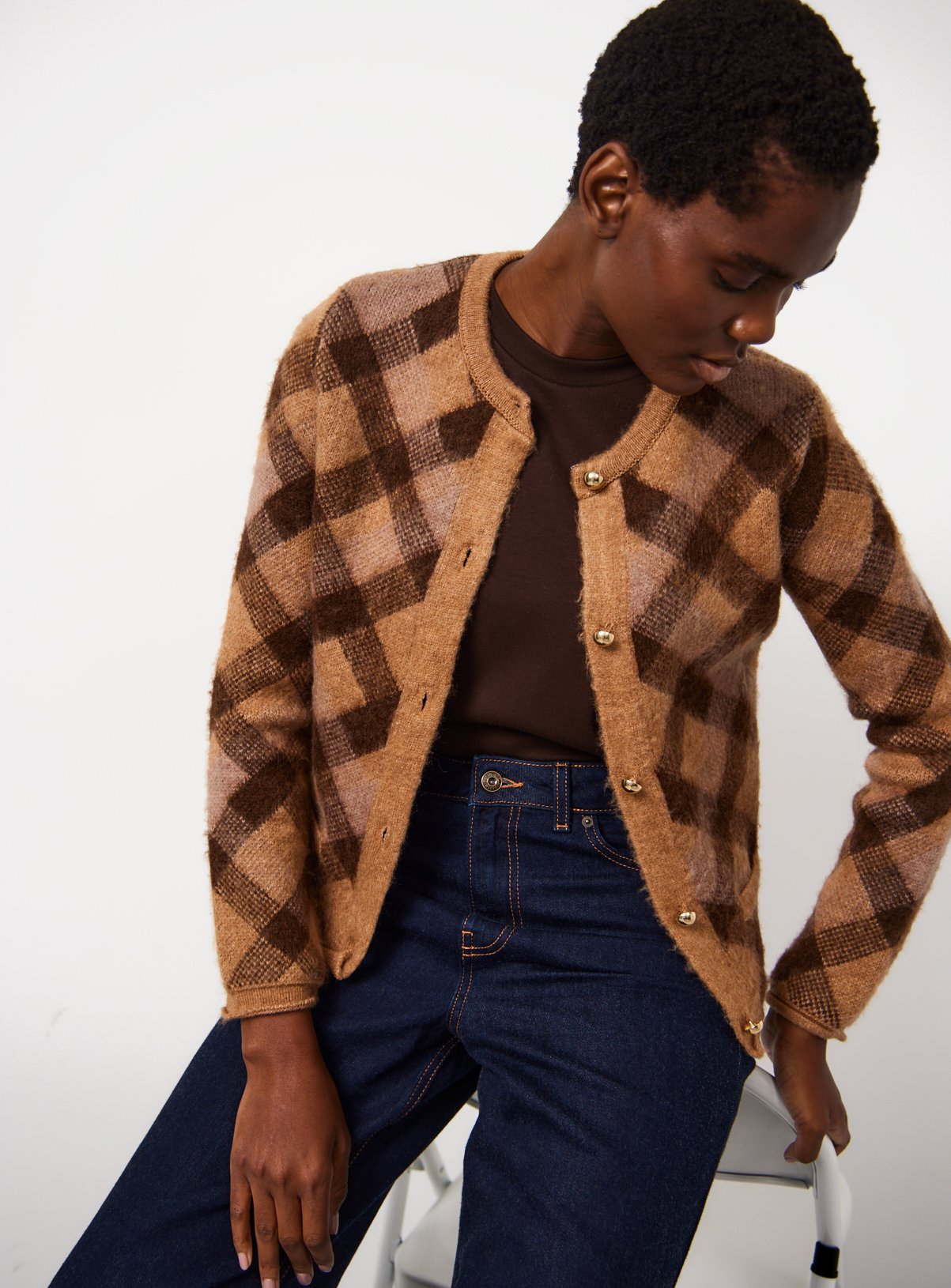 Brushed Knit Check Jacket XS - Image 1 thumbnail